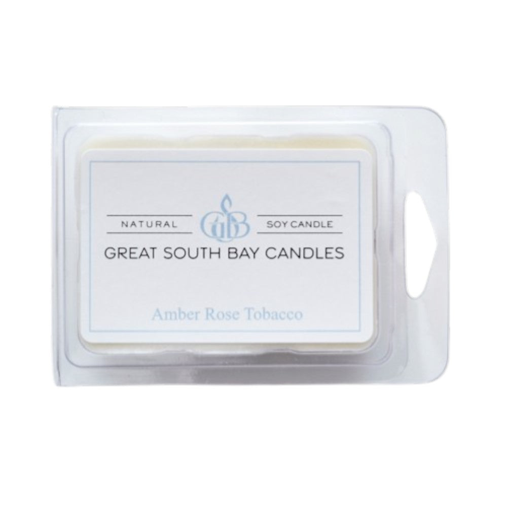Great South Bay Candles amber rose tobacco wax melts on a white background.