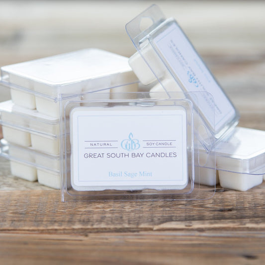 Great South Bay Candles wax melts on a wooden surface
