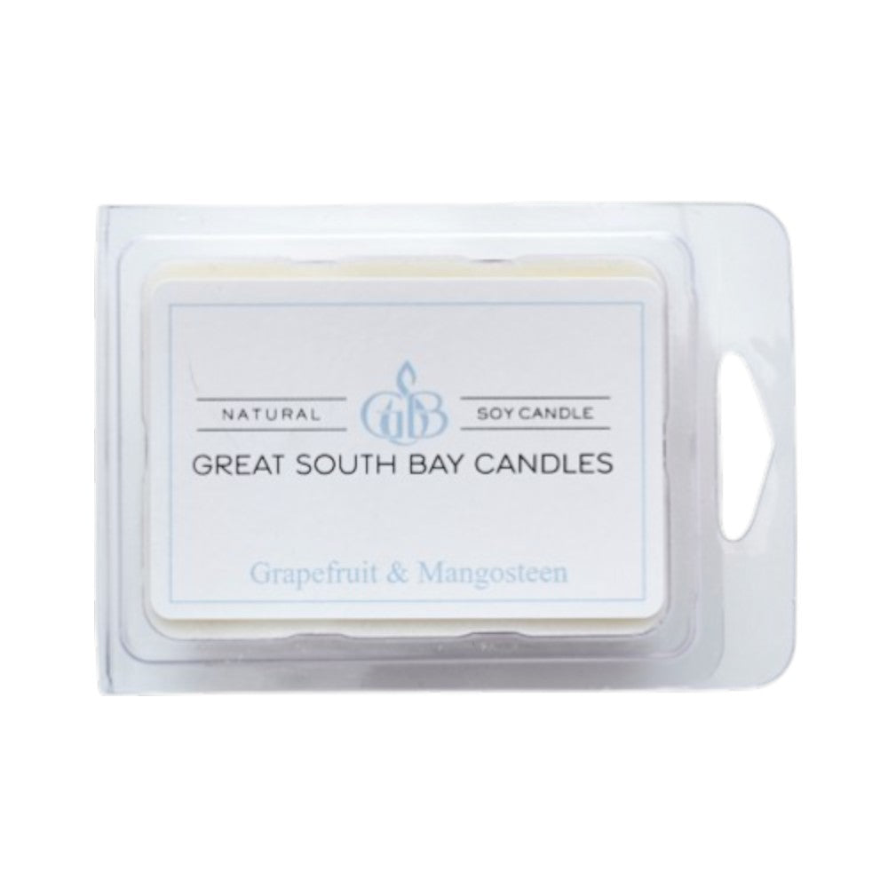 Grapefruit and Mangosteen citrus scented wax melts in a package on a white background.