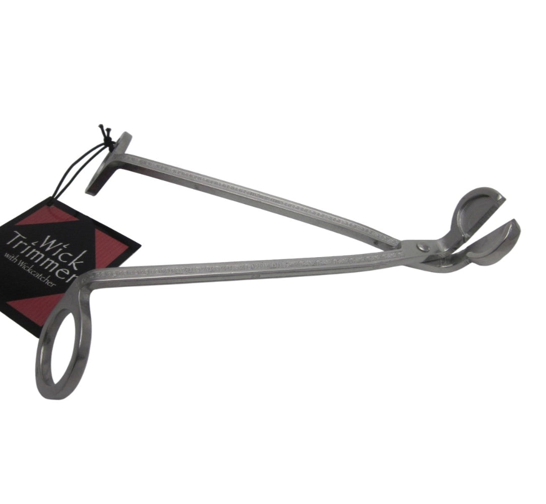 Silver candle wick trimmer for use on all candles types.