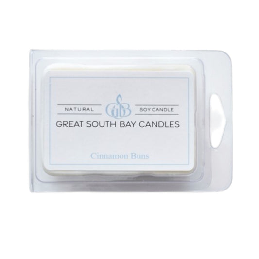 Great South Bay Candles Cinnamon Buns wax melts in packaging on a white background.