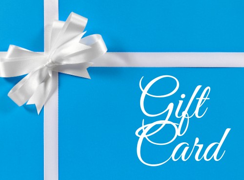 Gift card with white ribbon and bow on a blue background