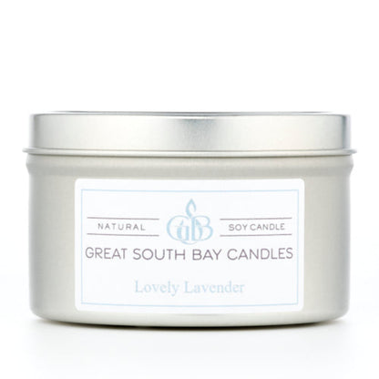 Great South Bay Candle Company lavender candle on a white background.