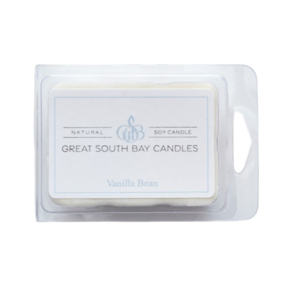 Great South Bay Candles Vanilla Bean wax melt in packaging on a white background.