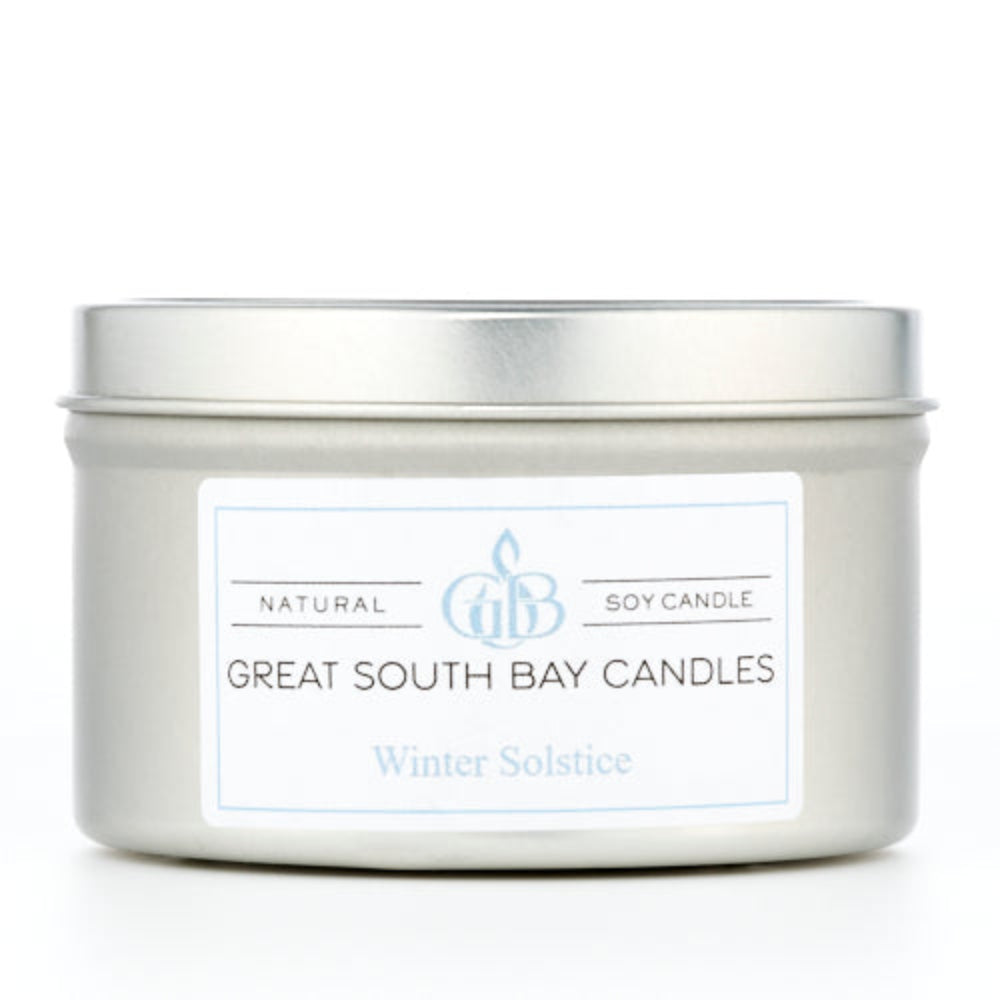 Winter Solstice candle in a 6oz silver tin.